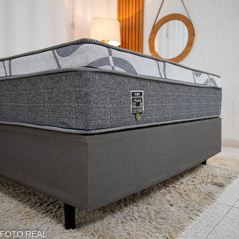 Box Casal Universal Linho Grafite Gazin + Colchão Casal Madrid Euro Molas Ensacadas 138x188x73 Umaflex - Suporta até 240kg - Imagem 2