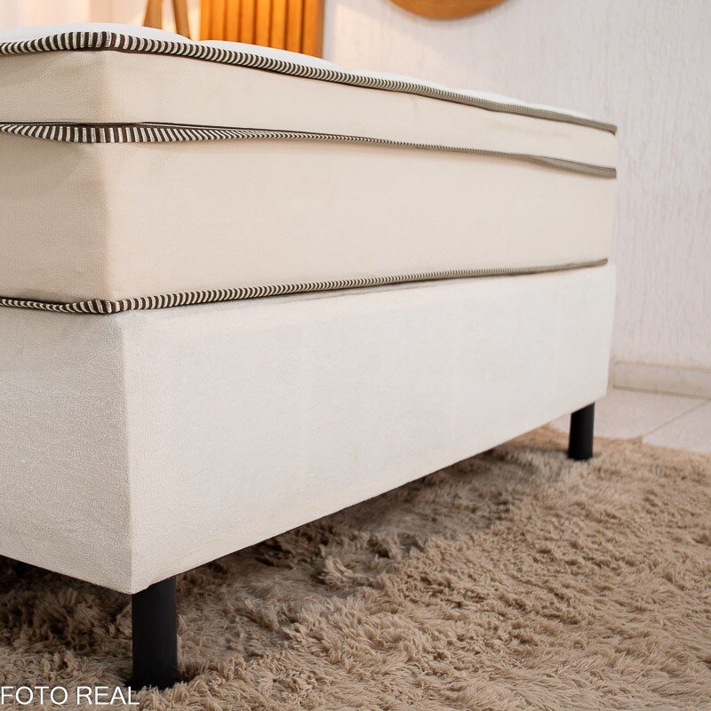 Box Casal Sued Bege Nosso Sonho + Colchão Casal Ipanema Molas Ensacadas 138x188x63 Portobel | Suporta até 240kg - Imagem 3