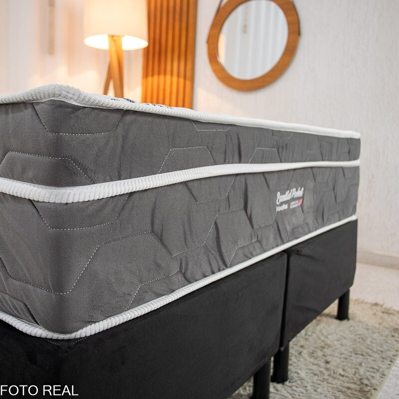 Box Casal Bipartida Sued Preto Nosso Sonho + Colchão Casal Essential Pocket Molas Ensacadas 138x188x68 - Inovaflex | Suporta até 240kg - Imagem 4