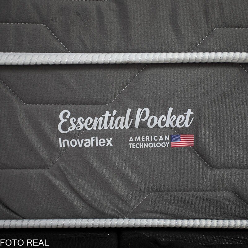 Box Casal Bipartida Sued Preto Nosso Sonho + Colchão Casal Essential Pocket Molas Ensacadas 138x188x68 - Inovaflex | Suporta até 240kg - Imagem 5