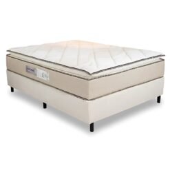 Box Casal Sued Bege Nosso Sonho + Colchão Casal Copacabana Linho Bege 138x188x68 Molas ensacadas Portobel | Suporta até 240kg