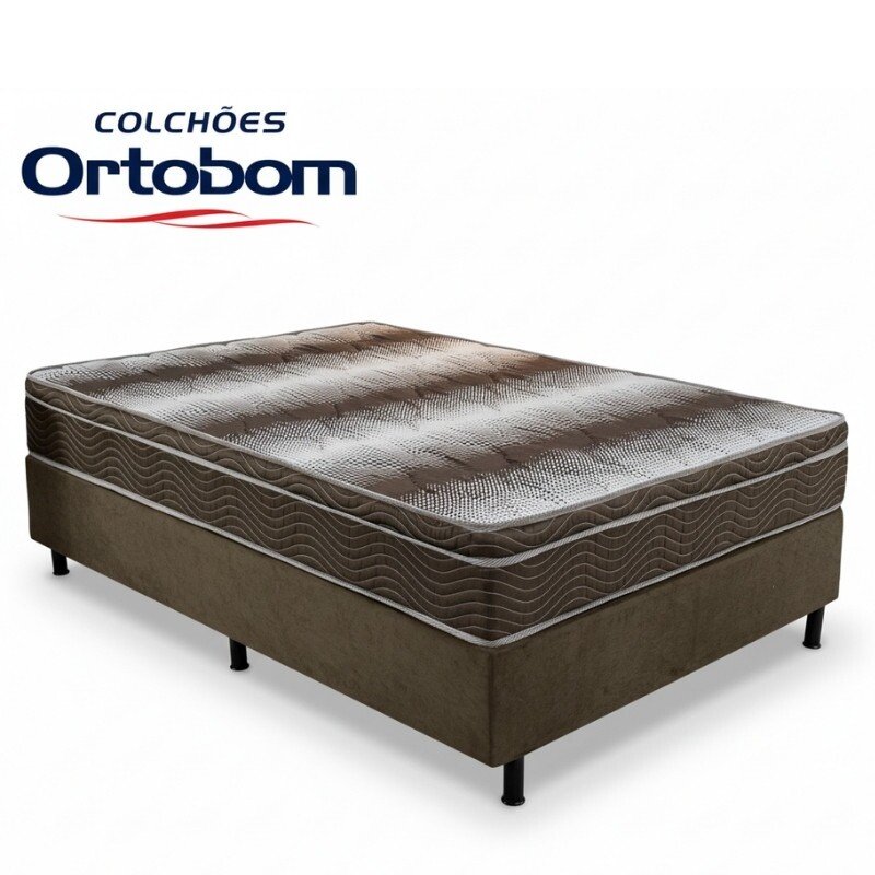 Box Casal Sued Marrom Nosso Sonho + Colchão Casal Ortopédico Light 138x188x62 - Ortobom