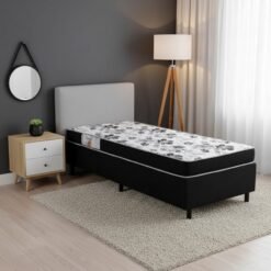 Box Solt. Sued Preto Nosso Sonho + Colchão Solt. Santé 100% Espuma D33 88x188x51 Nosso Sonho | Suporta até 120kg