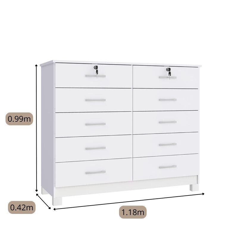 Cômoda Lucca Larg. 1.18m Branco 10 Gavetas C/Pés - San Marino - Imagem 2