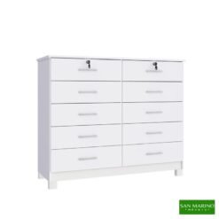 Cômoda Lucca Larg. 1.18m Branco 10 Gavetas C/Pés - San Marino