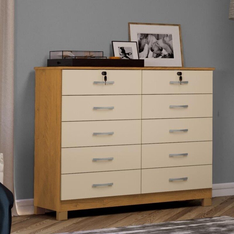 Cômoda Lucca Larg. 1.18m Noce TX/Pérola 10 Gavetas C/Pés - San Marino - Imagem 2