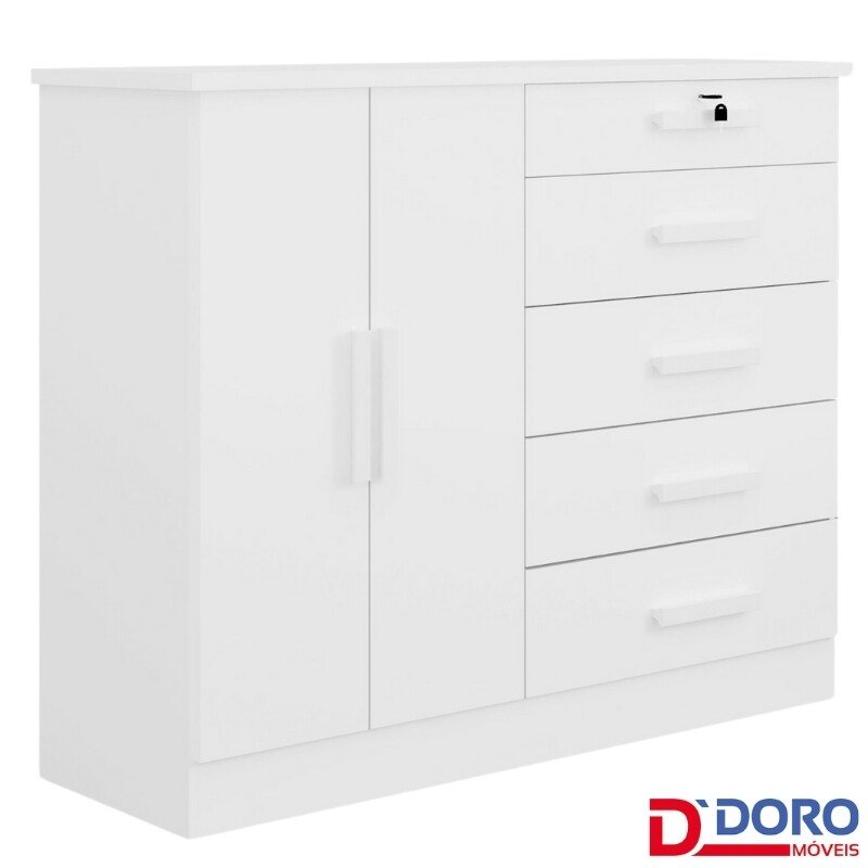 Cômoda New Athos Branco 5 Gavetas e Sapateira Larg. 1.36m - D Doro