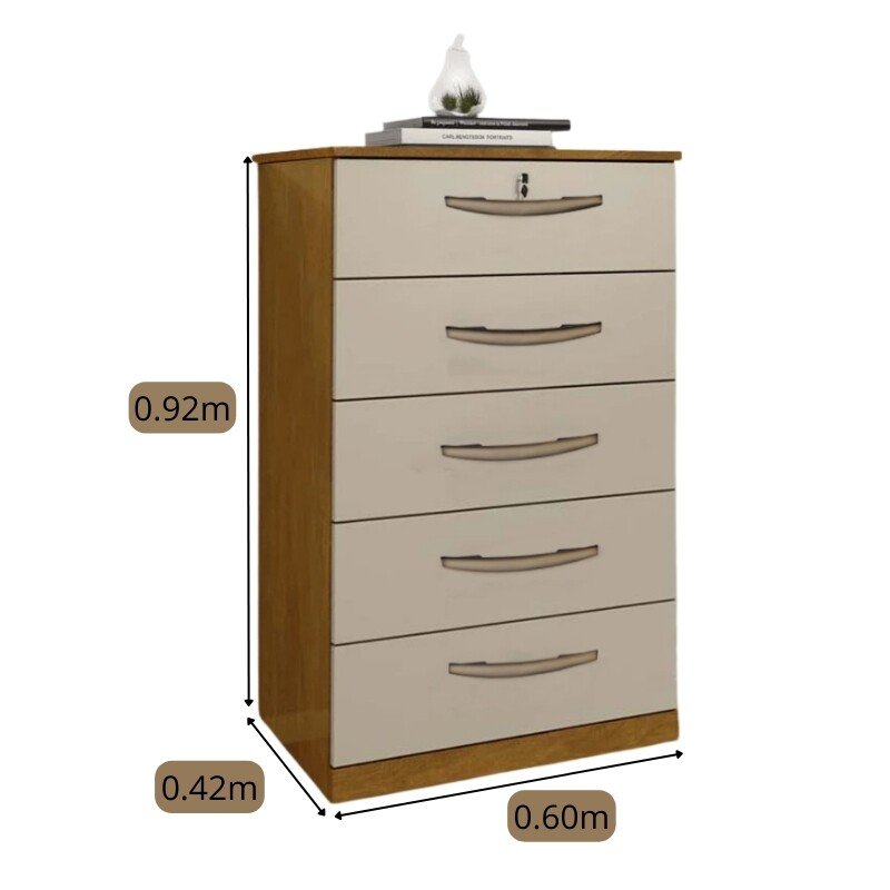 Cômoda Vane 013 Cinamomo/Off 5 Gavetas Larg. 0.60m - JL Móveis - Imagem 2