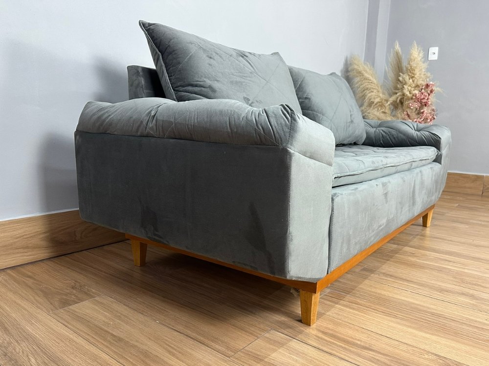Sofá 3 lugares Berlim 2.00m - Cinza Veludo - Imagem 4