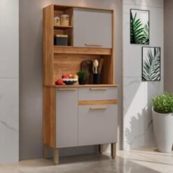 Armário Kit de Cozinha Lia 3 Portas 1 Gavetas - Cinamomo/Off White