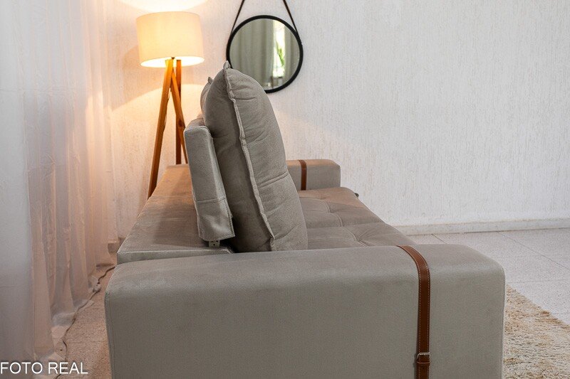 Sofá Retrátil Reclinável 2.50m Santiago Veludo Bege 525 - Molas Ensacadas - Imagem 8