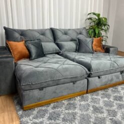 Sofá Retrátil Reclinável Pleno 2.30m - Cinza Veludo