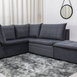 Sofá Canto 5 lugares com Puff Viena Veludo Grafite A15