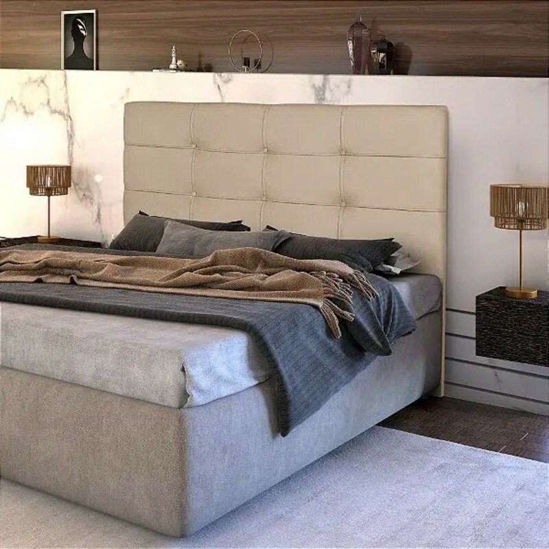 Cabeceira Cama Box Queen 1.60 Eslovênia Veludo Bege - Imagem 2