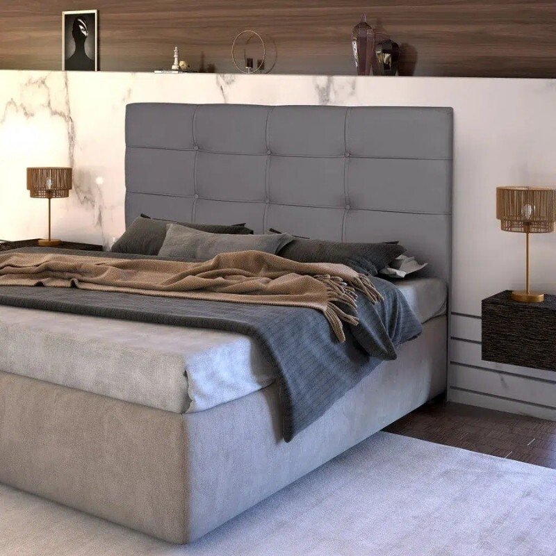 Cabeceira Cama Box Queen 1.60 Eslovênia Veludo Cinza - Imagem 2