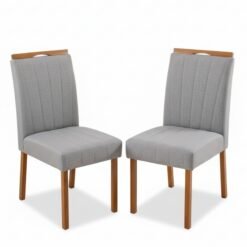 2 Cadeiras Isabela Linho Cinza 05 Madeira Maciça KM Decor - Entregue Montada