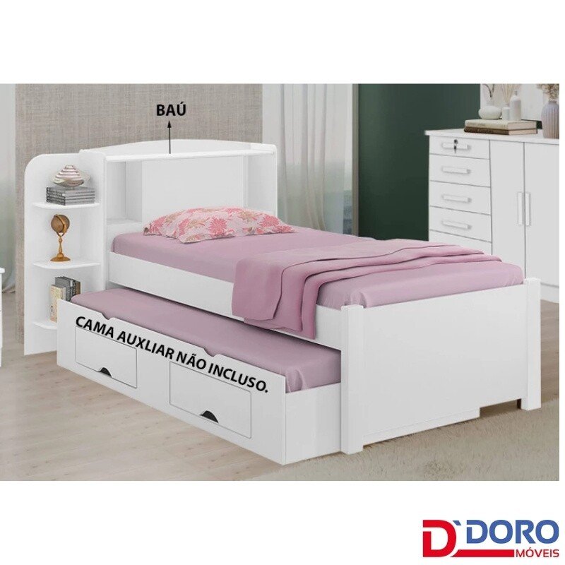 Cama Solteiro Milênio Branca Cabeceira C/ Baú - D Doro