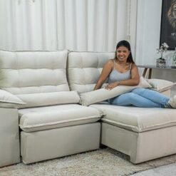 Sofá Retrátil Reclinável Emanuelly 2.30m Veludo Bege 01 - D28 Soft