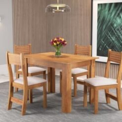 Mesa de Jantar Palace 1.10x0.75 Com 4 Cadeiras Brisa Veludo  - Mel/Blonde Pastel