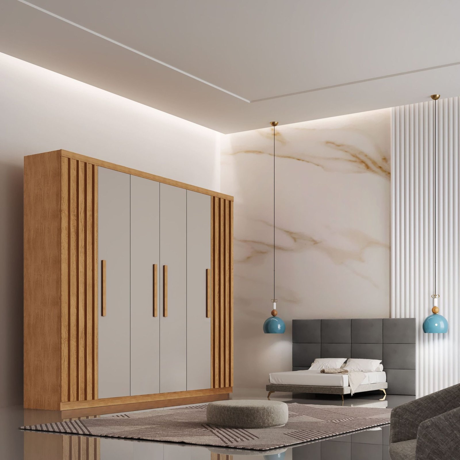 Guarda-Roupa Cabo Frio 6 Portas Ripado - Narute/Off White