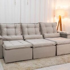 Sofá Retrátil Reclinável Grécia 2.70m Veludo Bege - Sem Caixa