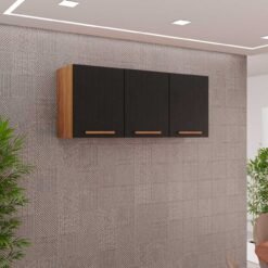 Armário de Cozinha Aéreo New Valência Triplo 1,20m - Cinamomo/Preto