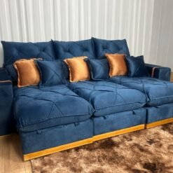 Sofá Retrátil Reclinável Pleno 3 Módulos 2.60m - Azul Veludo