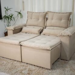 Sofá Retrátil Reclinável Nicole 1.80m Veludo Bege A32