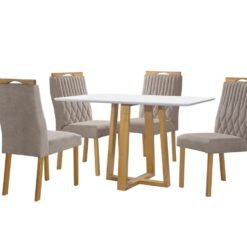 Mesa de Jantar Pedro 1.20x0.80 Com 4 Cadeiras Genova  - Cinamomo/Off White/Bege