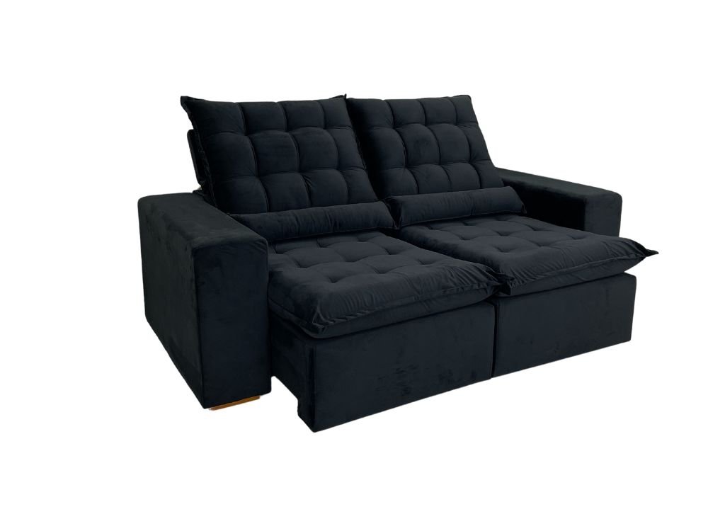Sofá Retrátil Reclinável Small 2.00m - Preto Veludão - Imagem 8