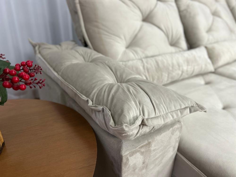 Sofá Retrátil Reclinável Porto Madeiro 2.70m- Bege Veludo - Imagem 8