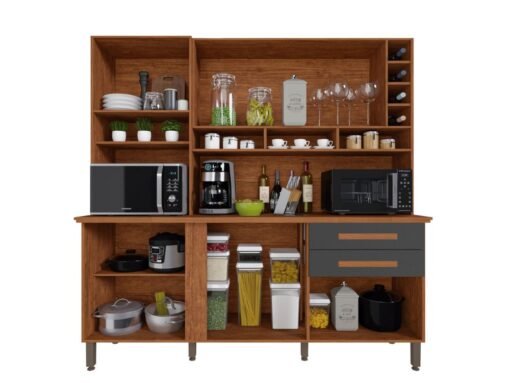 Armário Kit de Cozinha Alexia 6 Portas 2 Gavetas - Cinamomo/Grafite - Imagem 3