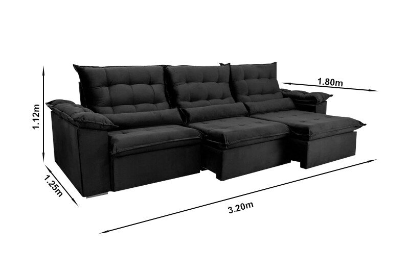 Sofá Retrátil Reclinável Emanuelly 3.20m Veludo Azul 03 - D28 Soft - Imagem 8