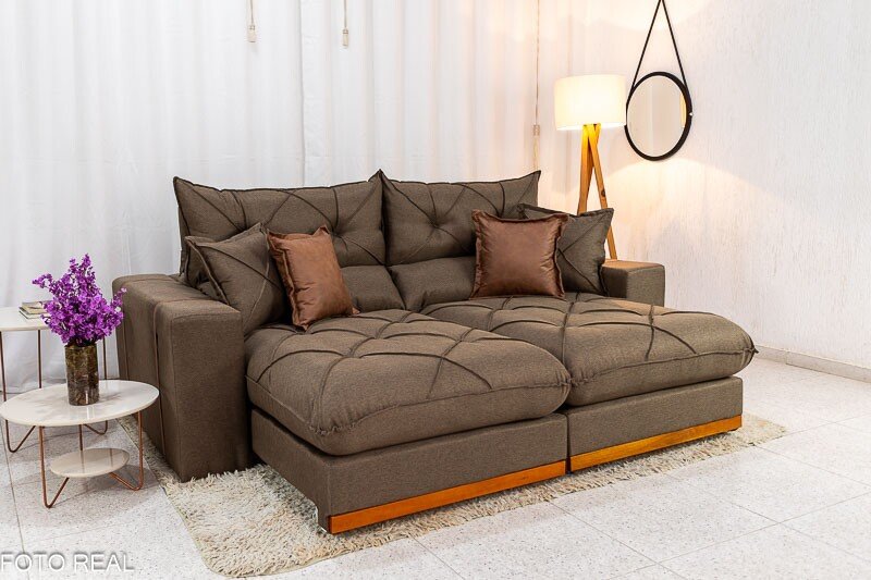 Sofá Retrátil Reclinável Gran Bello 2.30m Linho Marrom 28 - Molas Ensacadas Pocket