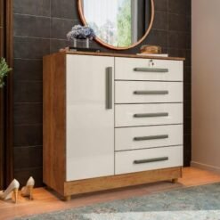 Cômoda Vitória 5 gavetas 1 porta - Cedro/Areia