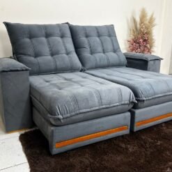 Sofá Retrátil Reclinável Iguaçu 2.10m - Cinza Veludão