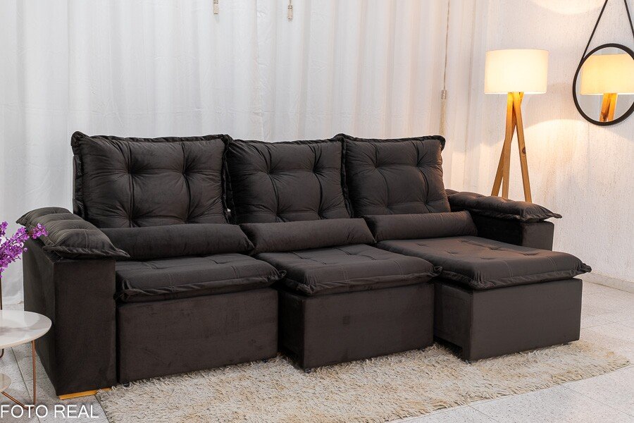 Sofá Retrátil Reclinável Grécia 2.70m Veludo Marrom - Sem Caixa - Imagem 2