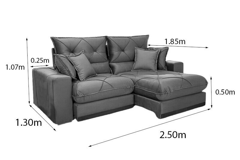 Sofá Retrátil Reclinável Gran Bello 2.50m Veludo Cinza 20 - Molas Ensacadas Pocket - Imagem 9