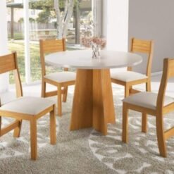 Mesa de Jantar Flipp Circular 0.90 Com 4 Cadeiras Brisa - Mel Blonde/Off white/Pastel