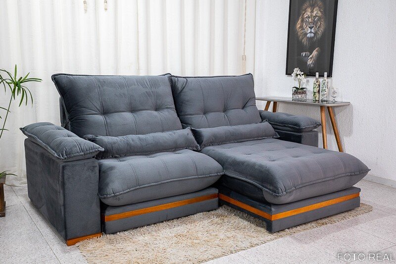 Sofá Retrátil Reclinável Ibis 2.30m Veludo Cinza 814 - D33 e Molas Ensacadas - Imagem 3