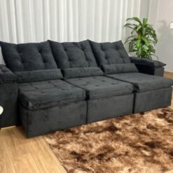 Sofá Retrátil Reclinável Atenas 2.70m - Preto Veludo