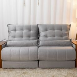 Sofá Retrátil Reclinável Gênova 2.50m Veludo Prata 823 - Molas Ensacadas