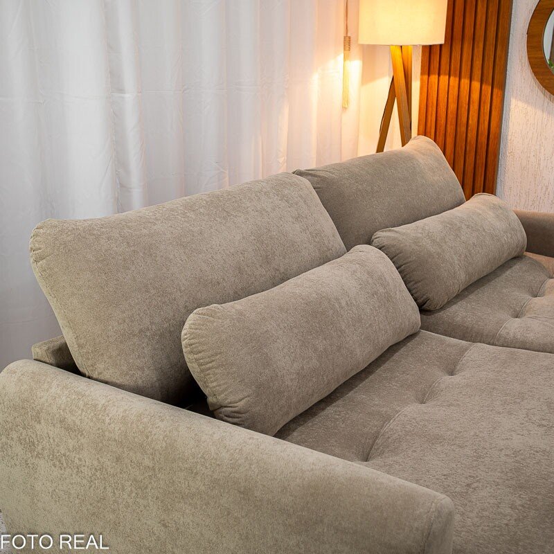 Sofá Retrátil Amaranto Premium 2.30m Veludo Plush Bege - Sem Caixa - Imagem 10