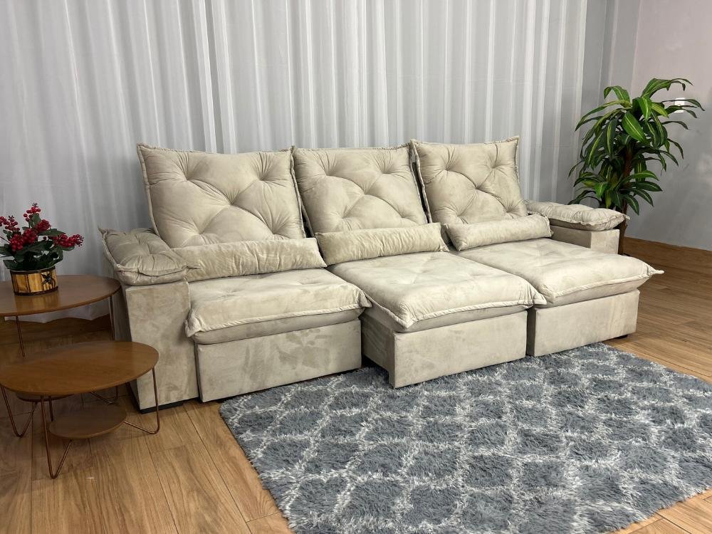 Sofá Retrátil Reclinável Porto Madeiro 2.70m- Bege Veludo - Imagem 2