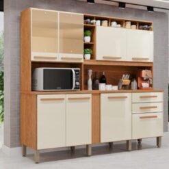 Armário Kit de Cozinha Antonella c/espelho 7 Portas 3 Gavetas - Cinamomo/Off White