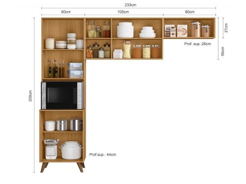Cozinha Completa Olinda 3 peças - Freijó Ripado/Grafite - Imagem 2