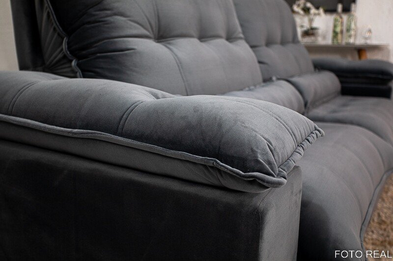 Sofá Retrátil Reclinável Ibis 2.30m Veludo Cinza 814 - D33 e Molas Ensacadas - Imagem 7
