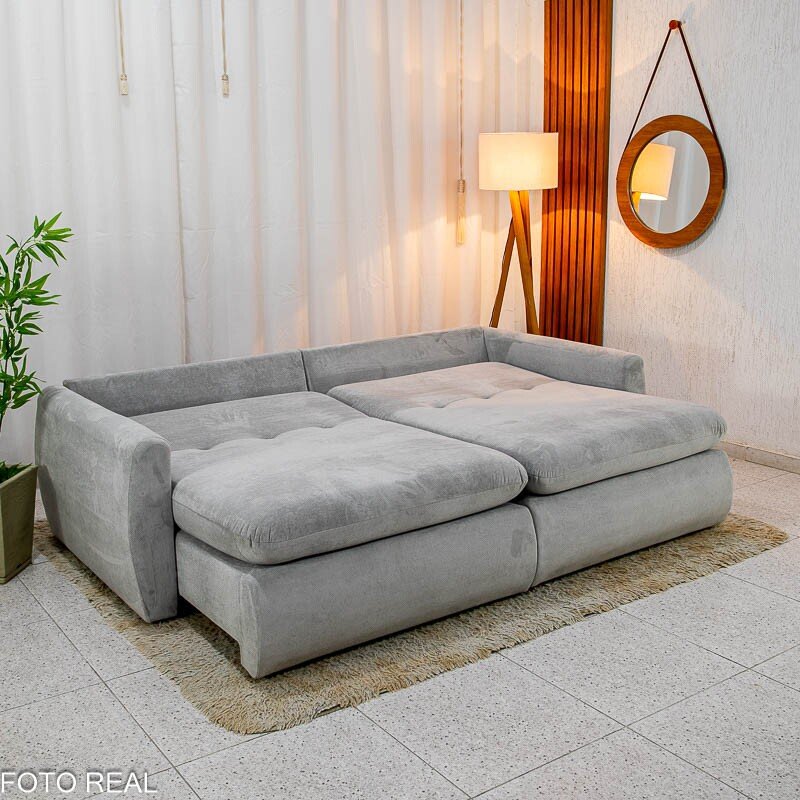 Sofá Retrátil Amaranto Premium 2.30m Veludo Plush Prata - Sem Caixa - Imagem 5