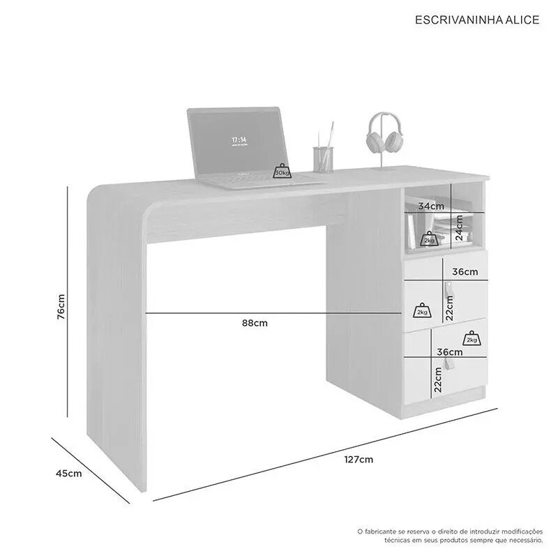 Escrivaninha Alice Cinamomo/Off larg. 1.27m - JCM - Imagem 2
