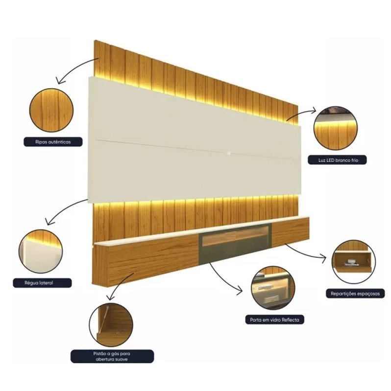 Home Suspenso Soberano Reflecta Ripado c/Led- Naturale/Off - Imagem 4
